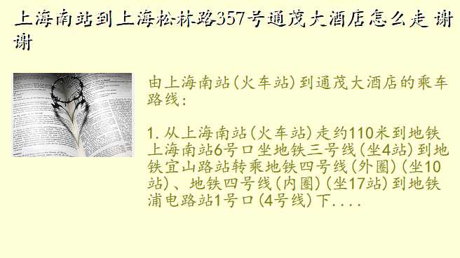 上海南站到上海松林路357号通茂大酒店怎么走 谢谢